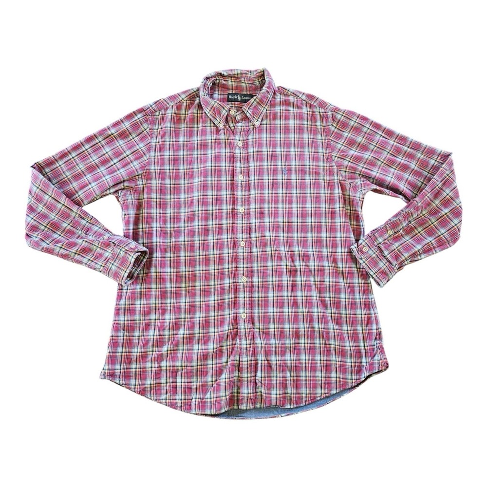 POLO RALPH LAUREN BUTTON SHIRT -XL- BURGUNDY RED BROWN WHITE CHECK -BLUE PONY